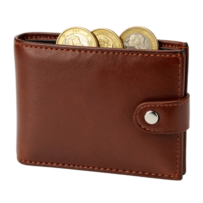 Brown Leather Wallet with Coins
