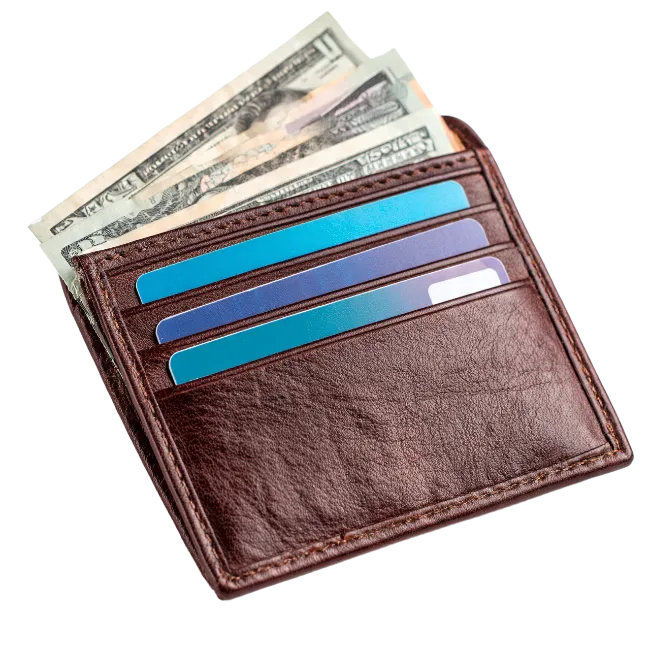 Brown Leather Wallet with Credit Cards and Cash