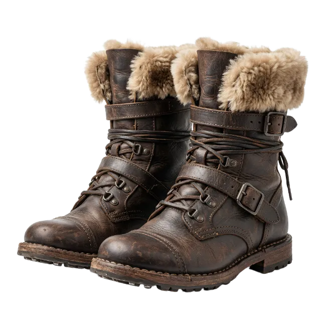 Brown Leather Winter Boots with Fur