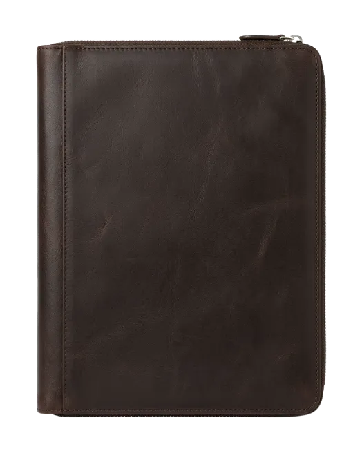 Brown Leather Zipper Binder Organizer