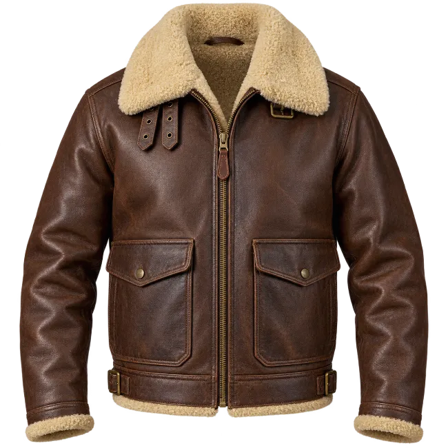 Brown Shearling Leather Flight Jacket