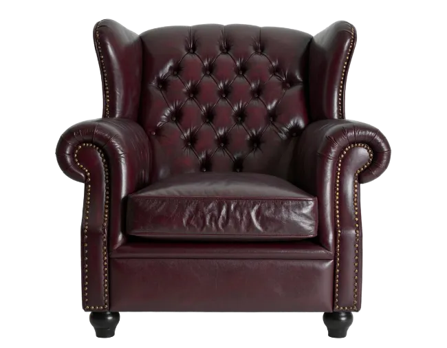 Burgundy Leather Tufted Wingback Armchair