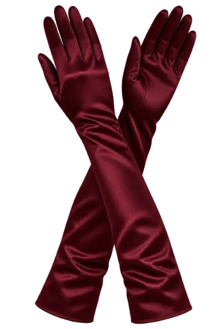 Burgundy Satin Long Evening Gloves