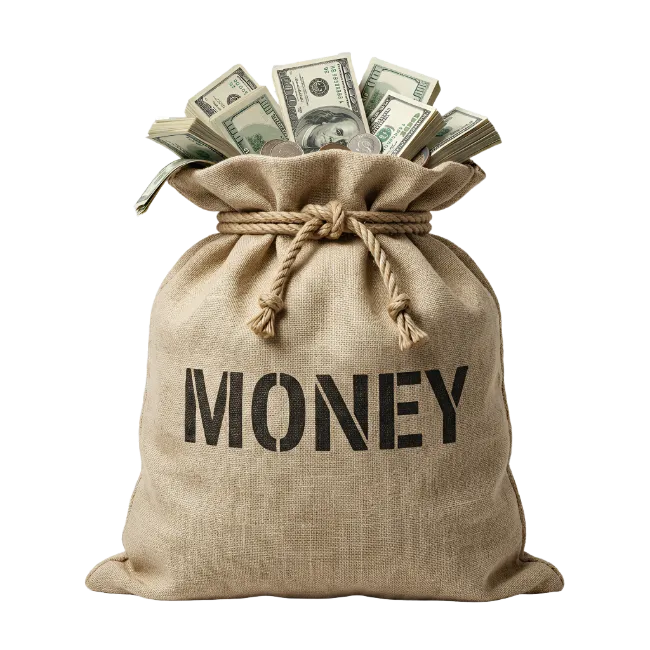 Burlap Money Bag Full Of Cash