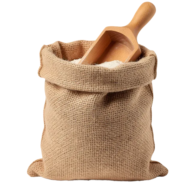 Burlap Sack Filled with Flour and Wooden Scoop