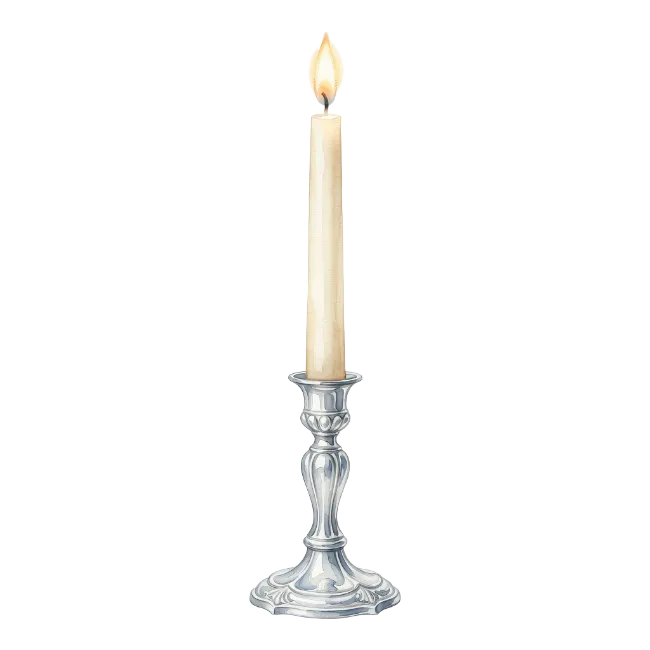 Burning Candle in Silver Candlestick