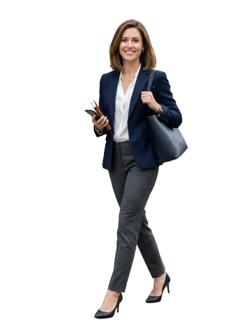 Business Woman Walking with Bag and Phone