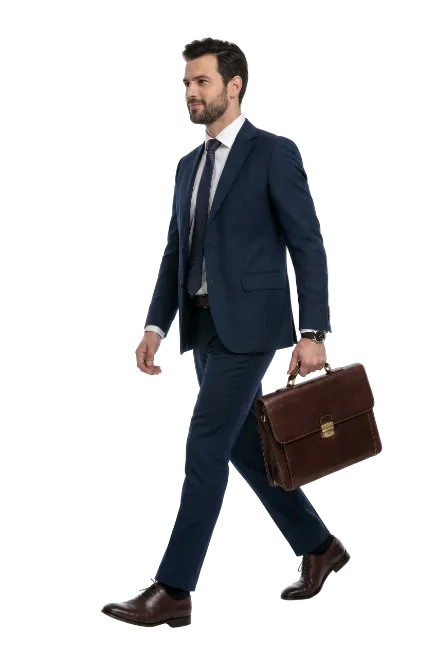 Businessman walking with a leather briefcase
