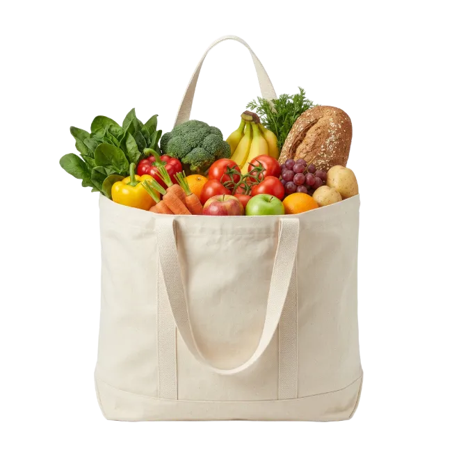 Canvas Shopping Bag Filled With Fresh Groceries