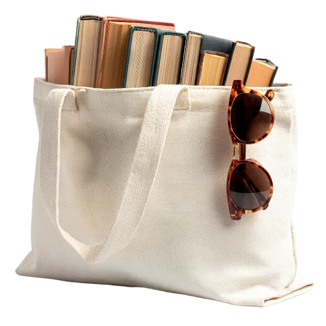 Canvas Tote Bag Filled with Books and Sunglasses