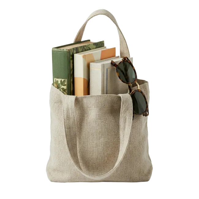 Canvas Tote Bag with Books and Sunglasses