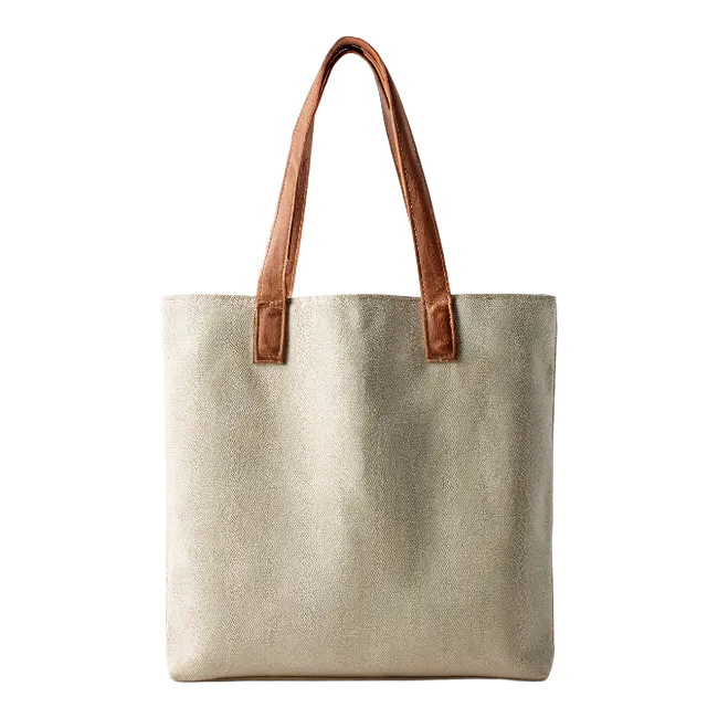 Canvas Tote Bag with Brown Leather Handles
