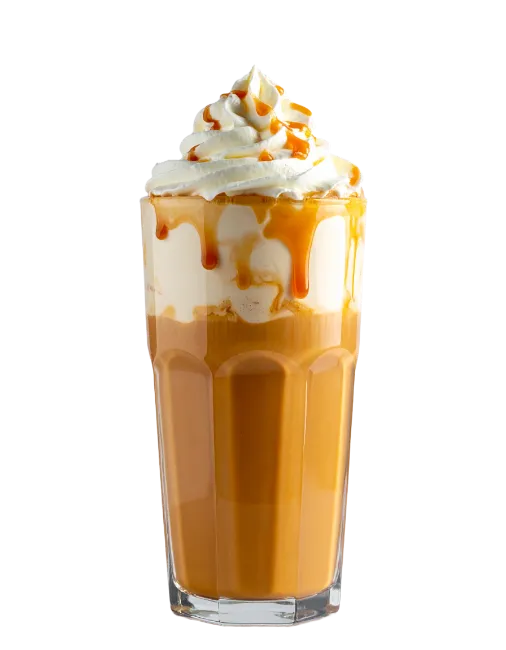 Caramel Frappuccino With Whipped Cream In Glass