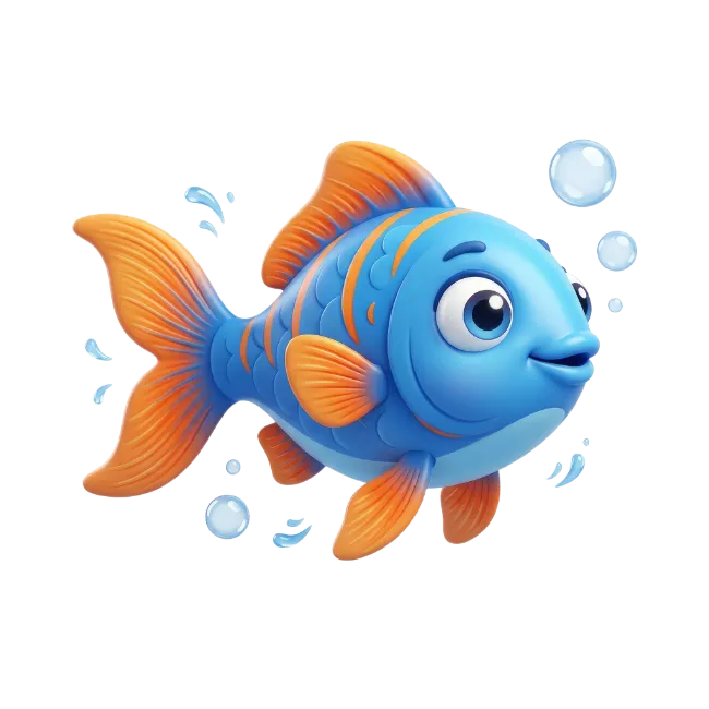 Cartoon Blue and Orange Fish with Bubbles