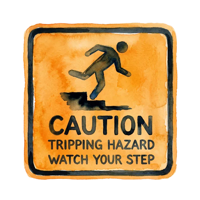 Caution Tripping Hazard Watercolor Warning Sign