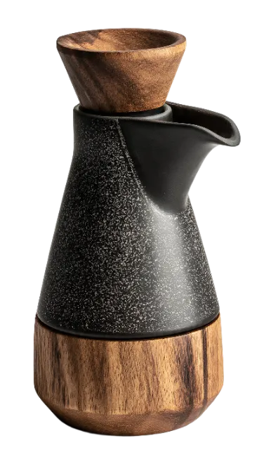 Ceramic and Wooden Oil Dispenser Bottle