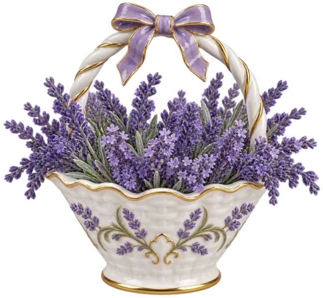 Ceramic Basket Filled With Lavender Flowers