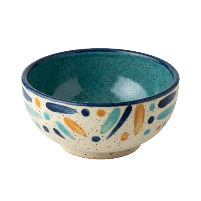 Ceramic Bowl with Blue and Orange Painted Patterns