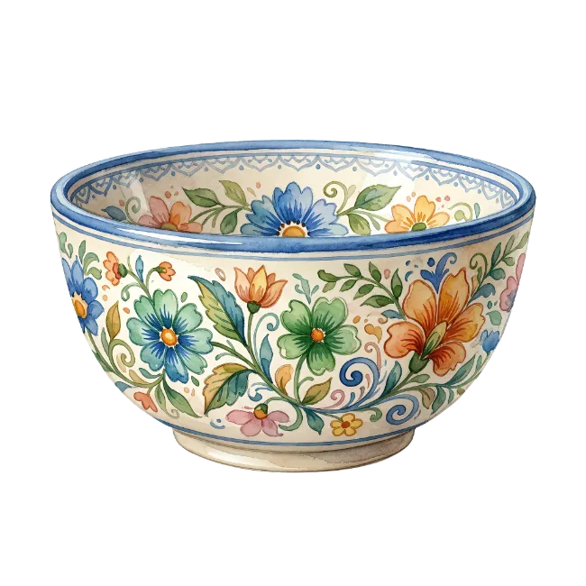 Ceramic Bowl with Floral Painted Pattern