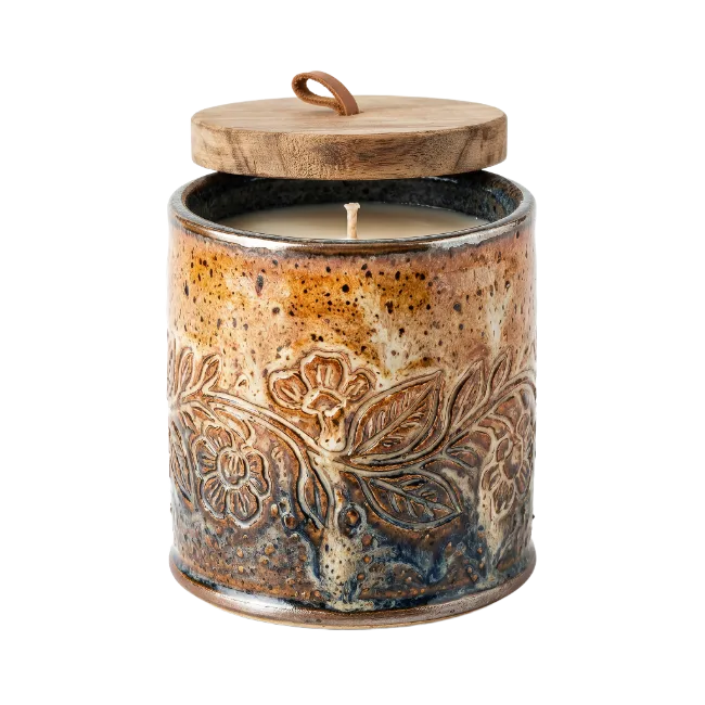 Ceramic Candle Jar With Wooden Lid