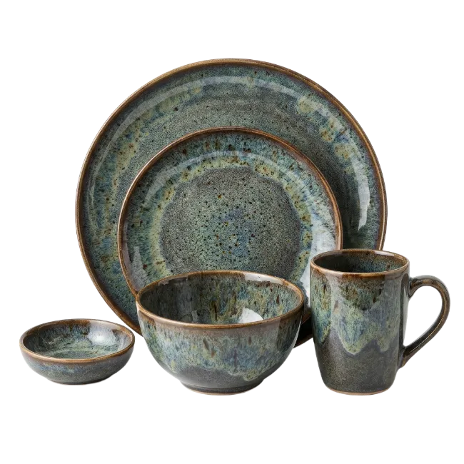 Ceramic Dinnerware Set With Speckled Blue Glaze