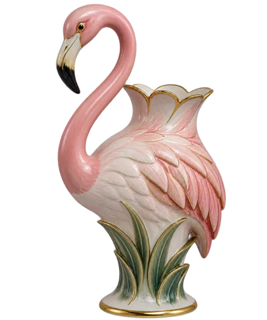 Ceramic Flamingo Figurine Vase