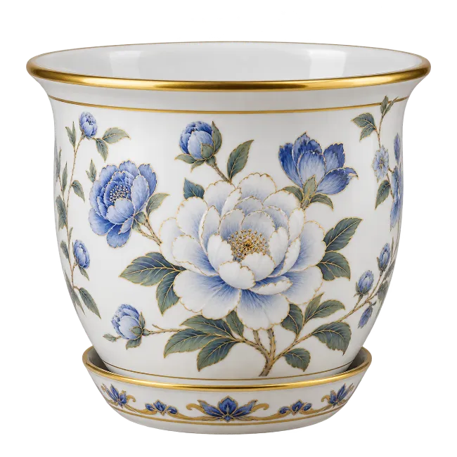 Ceramic Flower Pot with Blue Floral Pattern