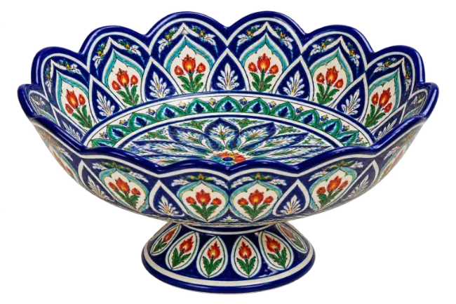 Ceramic Fruit Bowl with Blue and Red Floral Patterns