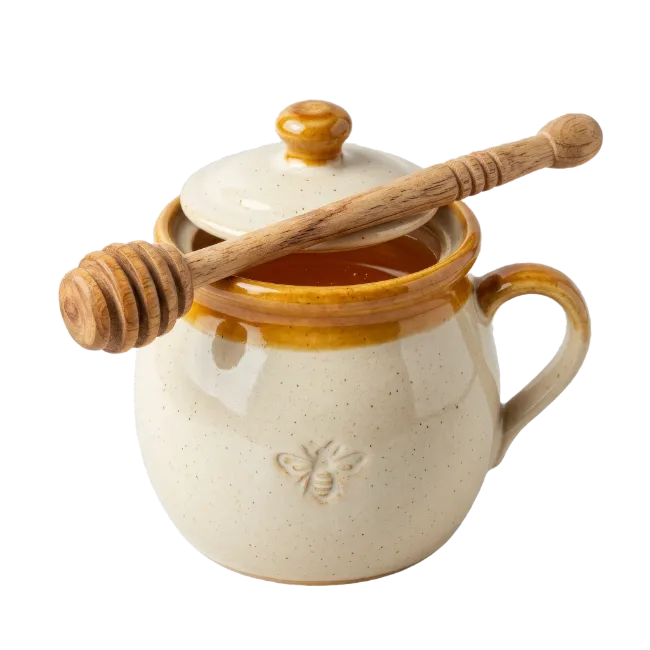 Ceramic Honey Pot with Wooden Dipper