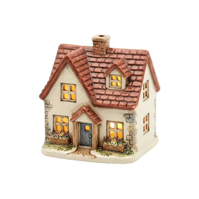 Ceramic House Tealight Holder with Glowing Windows