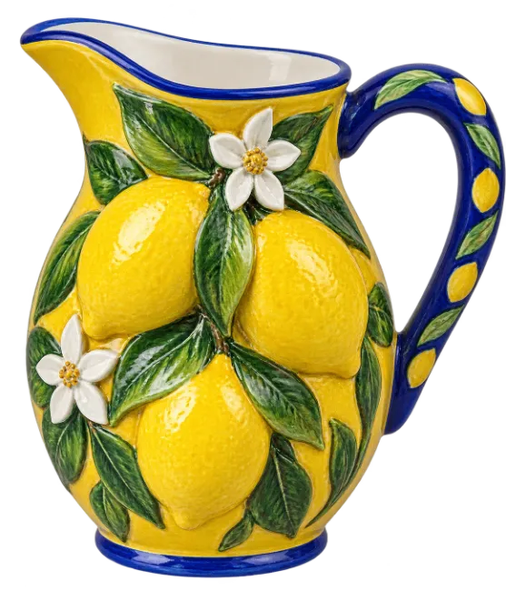 Ceramic Lemon Pitcher with Painted Fruit Design