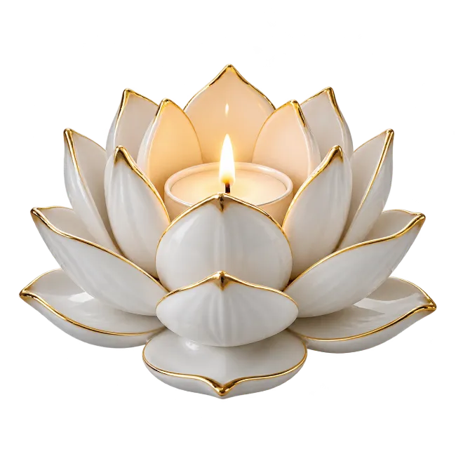 Ceramic Lotus Candle Holder with Lit Tealight