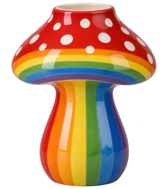 Ceramic Mushroom Shaped Vase with Rainbow Stripes