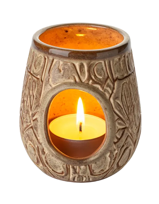 Ceramic Oil Burner with Lit Tealight Candle