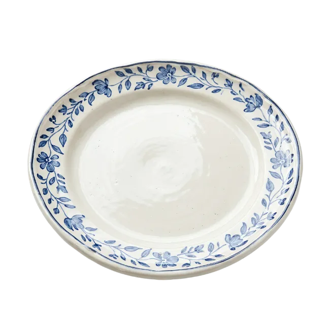 Ceramic Plate with Blue Floral Pattern