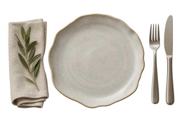 Ceramic Plate With Cutlery And Napkin
