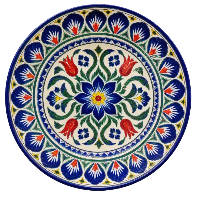 Ceramic Plate with Traditional Blue and Red Floral Pattern