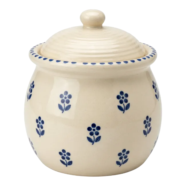Ceramic Sugar Bowl with Blue Floral Pattern