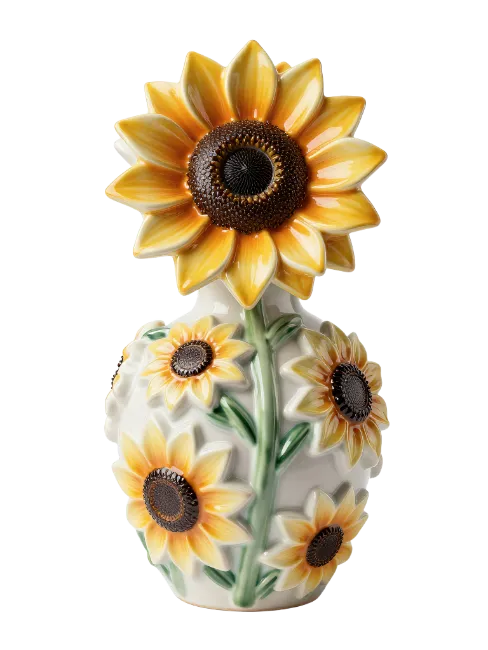 Ceramic Sunflower Vase Sculpted Floral Home Decor