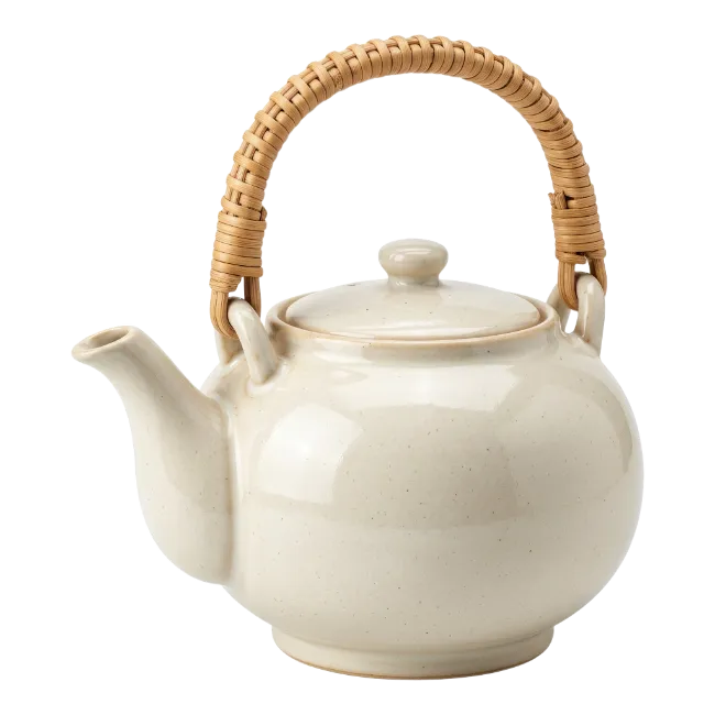Ceramic teapot with wicker handle