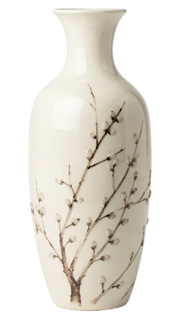 Ceramic Vase with Pussy Willow Branch Design