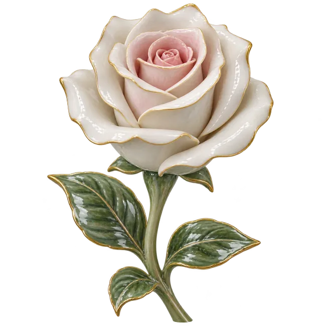 Ceramic White and Pink Rose Flower Sculpture
