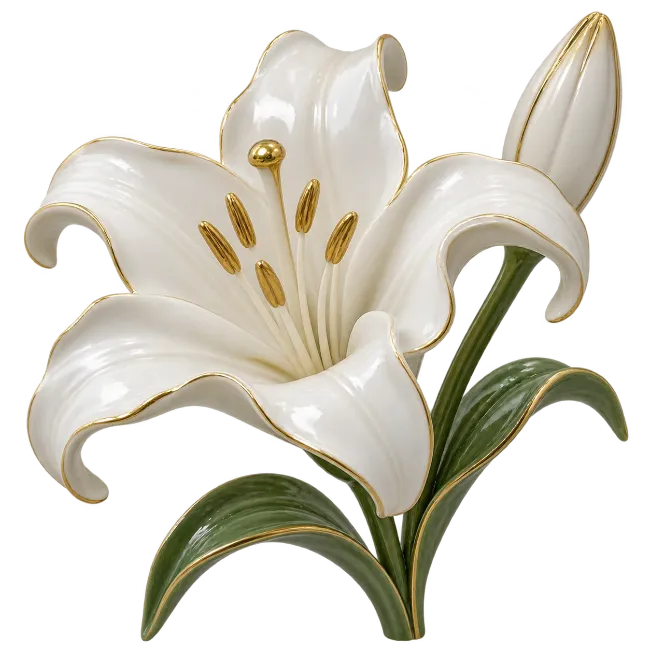 Ceramic White Lily Flower Sculpture