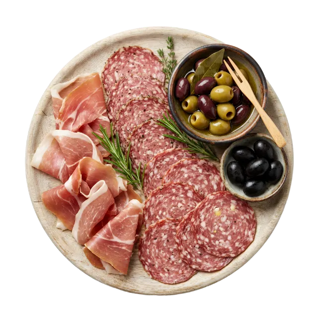 Charcuterie Platter with Salami Prosciutto and Olives