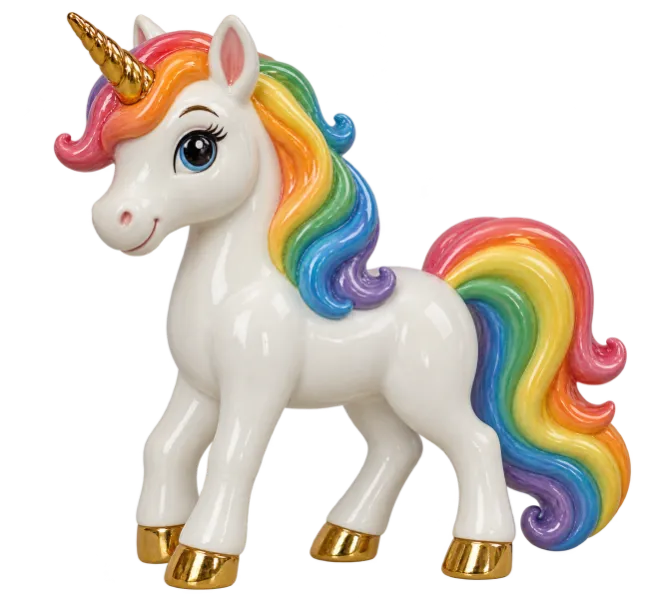 Charming Ceramic Unicorn Figurine With Rainbow Mane