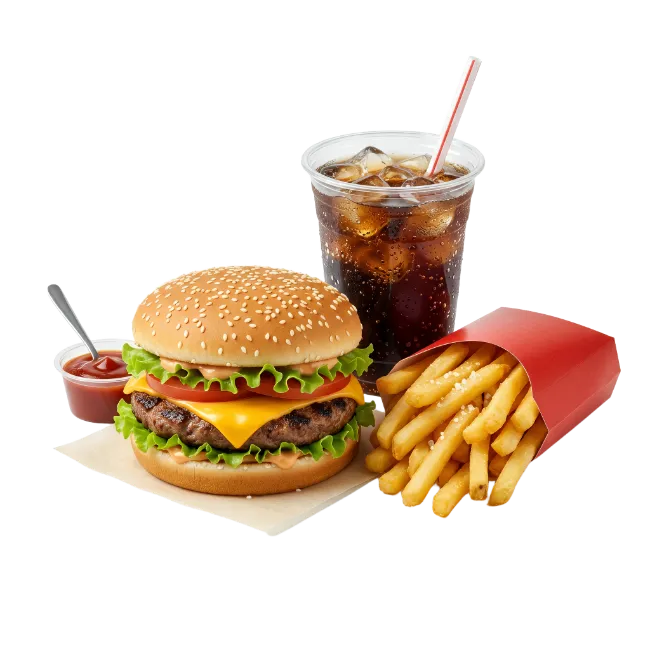 Cheeseburger Meal with Fries and Soda