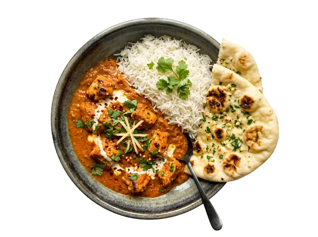 Chicken Tikka Masala with Rice and Naan Bread