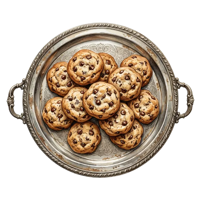 Chocolate Chip Cookies on Silver Tray