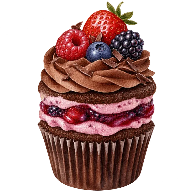 Chocolate cupcake with berries