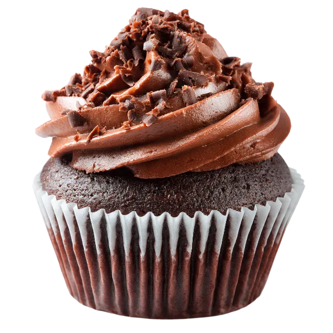 Chocolate cupcake with rich frosting and chocolate shavings